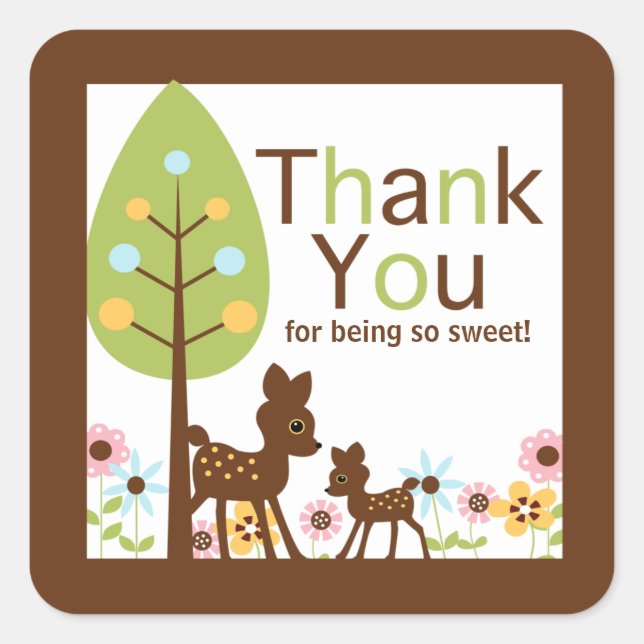 Sticker Carré Baby shower neutre Baby Deer Invitation (Devant)