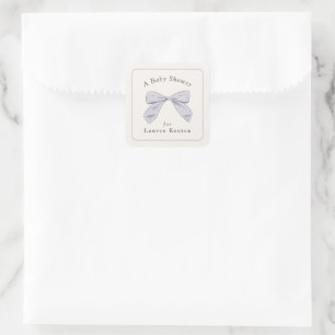 Sticker Carré Baby shower neutre élégant à pois violet clair