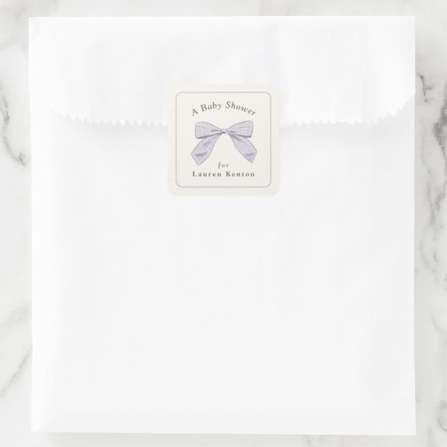 Sticker Carré Baby shower neutre élégant à pois violet clair (Sac)