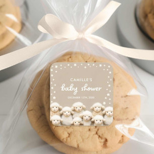 Sticker Carré Baby shower neutre pour le sexe des moutons