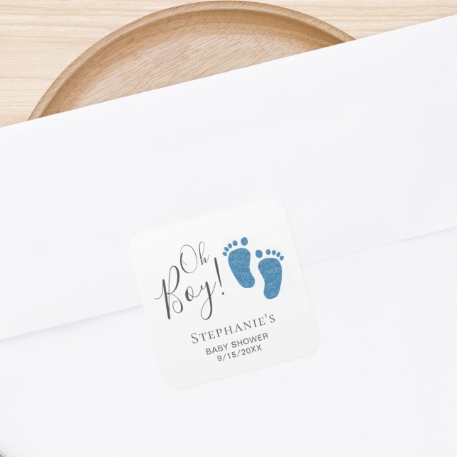 Sticker Carré Baby shower Oh Boy Blue Feet (Créateur téléchargé)