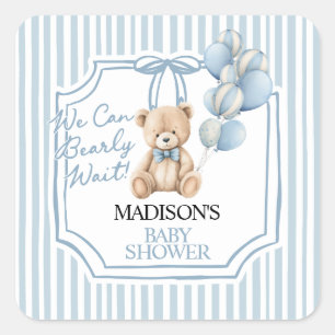 Sticker Carré Baby-Shower Ours Bleu 