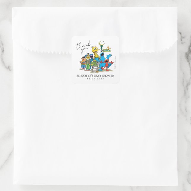 Sticker Carré Baby shower Pals de rue Sésame Merci (Sac)