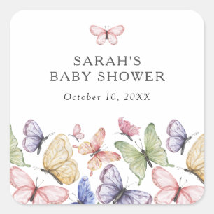 Sticker Carré Baby Shower Papillon