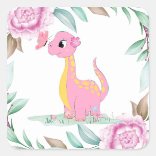 Sticker Carré Baby shower papillon bleu rose jaune Dinosaure Cl