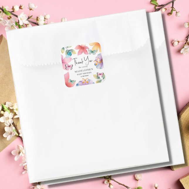 Sticker Carré Baby shower papillon Merci (Créateur téléchargé)