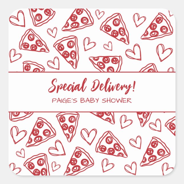 Sticker Carré Baby shower Pizza Party Livraison spéciale italien (Devant)