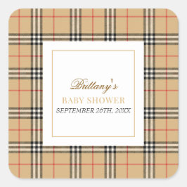 Sticker Carré Baby shower Plaid Chèque Beige