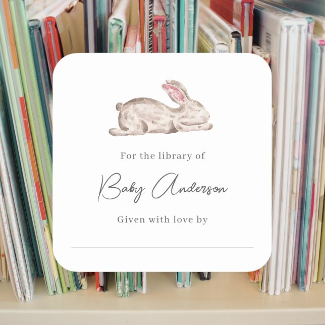 Sticker Carré Baby shower plaque d'enregistrement dormant lapin (Créateur téléchargé)