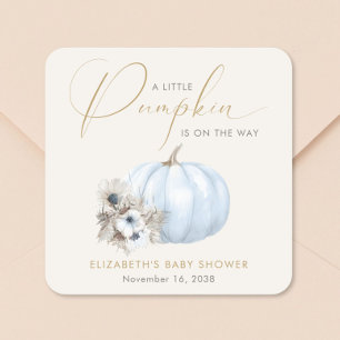 Sticker Carré Baby Shower pour Petit Garçon d'Automne Citrouille