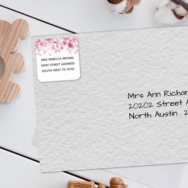 Sticker Carré Baby shower Pretty Rose Floral Drop Adresse (Créateur téléchargé)