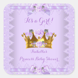 Sticker Carré Baby Shower Princesse Rose Violette Lavande Dentel