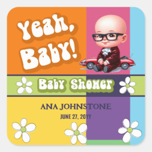 Sticker Carré Baby shower rétro pour bébé