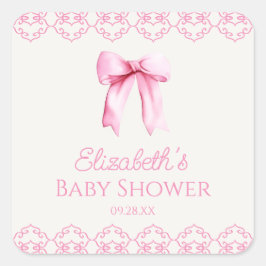 Sticker Carré Baby shower rose Coquette Bow