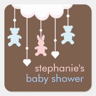 Sticker Carré Baby shower rose et bleu doux mobile