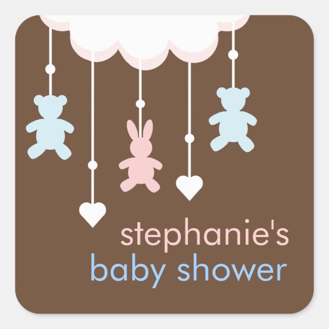 Sticker Carré Baby shower rose et bleu doux mobile (Devant)