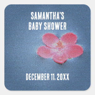 Sticker Carré Baby shower rose Fleur Bleu Enveloppe Eau Sceau