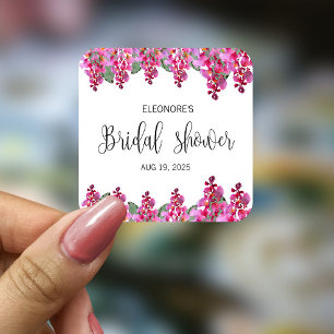 Sticker Carré Baby Shower Rose Fuchsia Wisteria Mariage 