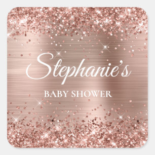 Sticker Carré Baby Shower Rose Gold Pailleté