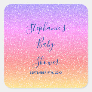 Sticker Carré Baby shower rose violet Parties scintillant person