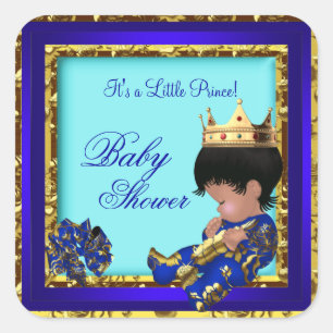 Sticker Carré Baby shower Royal Blue Gold Boy prince de couronne
