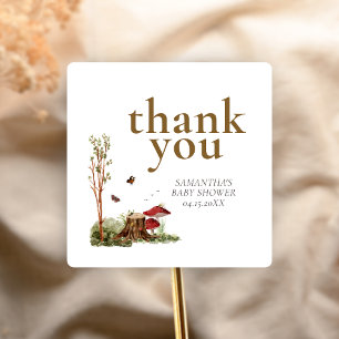 Sticker Carré Baby Shower Rustique Champêtre Champignon
