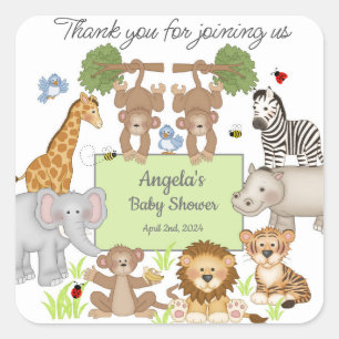 Sticker Carré Baby shower Safari Animaux