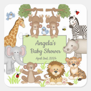 Sticker Carré Baby shower Safari Animaux
