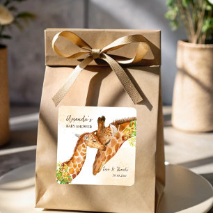 Sticker Carré Baby shower safari Giraffe merci pour