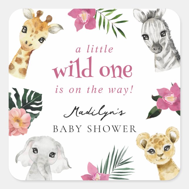 Sticker Carré Baby shower sauvage d'une jungle (Devant)