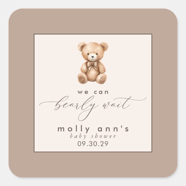 Sticker Carré Baby shower simple neutre d'attente rapide (Devant)