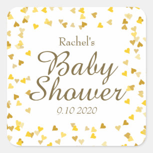 Sticker Carré Baby Shower / Sprinkle / Cadeau de Couple Cœurs d'