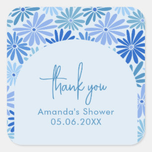 Sticker Carré Baby shower Super bleu et Turquoise rétro