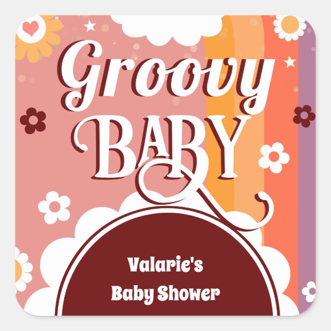 Sticker Carré Baby shower Super rétro (Devant)