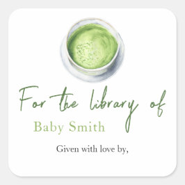 Sticker Carré Baby shower Tea Matcha - Pour la bibliothèque de