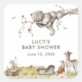 Sticker Carré Baby-Shower Thème Forêt