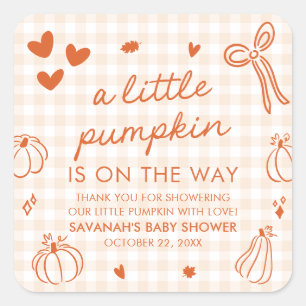 Sticker Carré Baby Shower « Une petite citrouille » dessinée à l