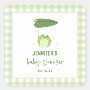 Sticker Carré Baby shower vert à la grenouille