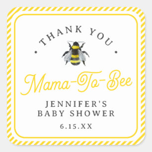 Sticker Carré Baby shower Vintage doux à la maman-à-abeille Merc