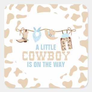 Sticker Carré Baby Shower Western Cowboy Rodéo