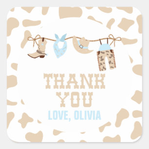 Sticker Carré Baby Shower Western Cowboy Rodéo