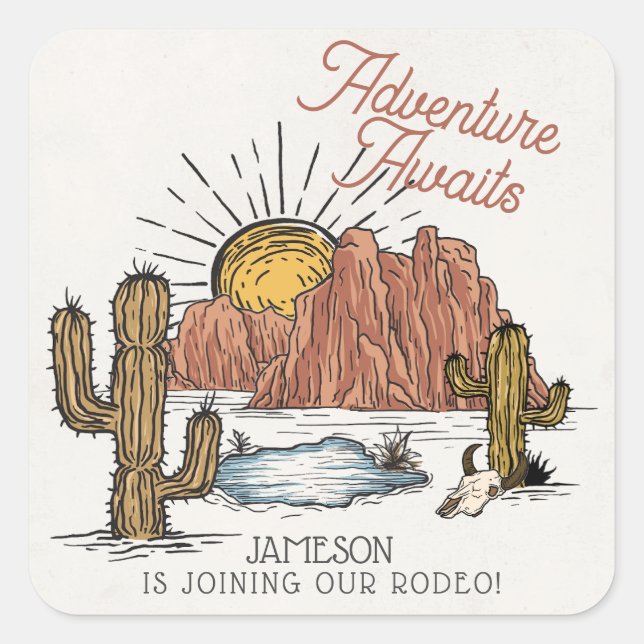 Sticker Carré Baby shower Wild West Rodeo (Devant)