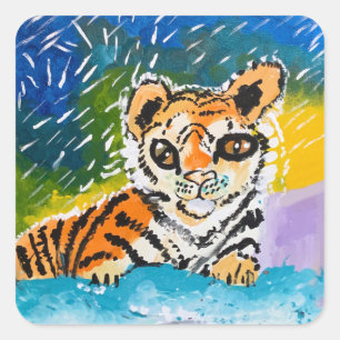 Sticker Carré Baby Tiger "Art by Kids"