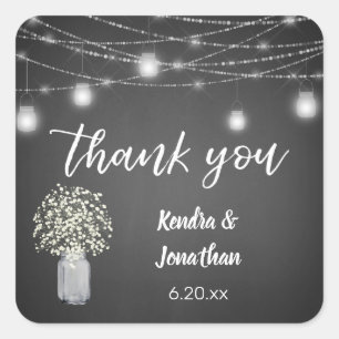 Sticker Carré Baby's Breath Chalkboard Gris & String Lights Merc