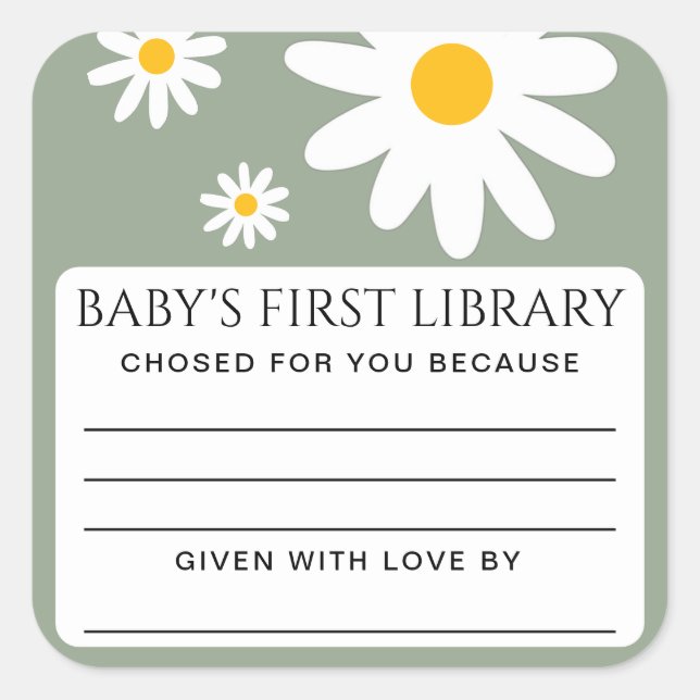 Sticker Carré Baby's first Library Baby Shower  (Devant)