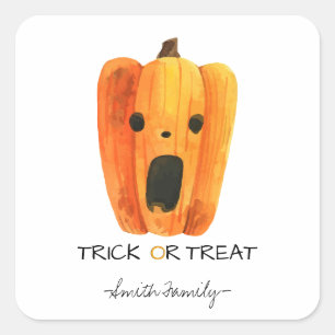 Sticker Carré Bac d'Halloween ou traiter l'aquarelle Citrouille 