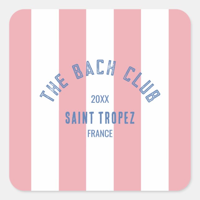 Sticker Carré Bach Club Blue Crest Rose Cabana Stripe (Devant)