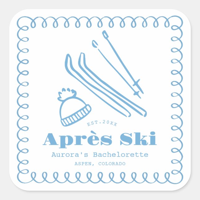 Sticker Carré Bachelorette D'Hiver Après-Ski Bleu À Main (Devant)