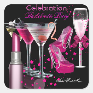 Sticker Carré Bachelorette Party Lipstick Chaussures roses Champ