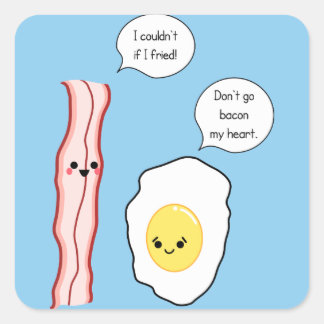 Sticker Carré Bacon mignon et caricature d'oeufs